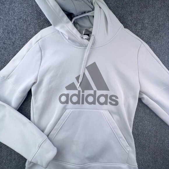Adidas White Hoodie Small Women’s Long Sleeve Pullover Hooded Fleece Inside - Picture 1 of 16